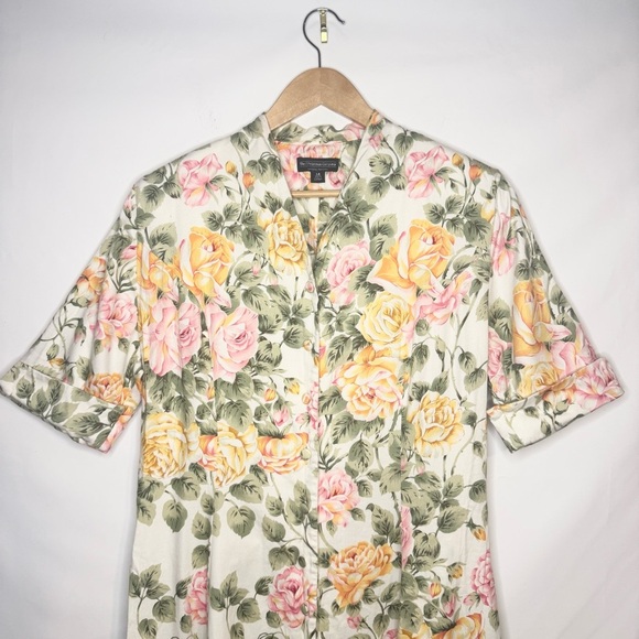 The J. Peterman Company Retro Short Sleeve Floral Midi Dress Size 14 Vintage - Picture 2 of 7